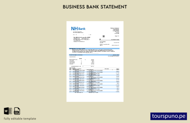 Listo para imprimir Plantilla de extracto de cuenta firme de NH Bank Plantilla e